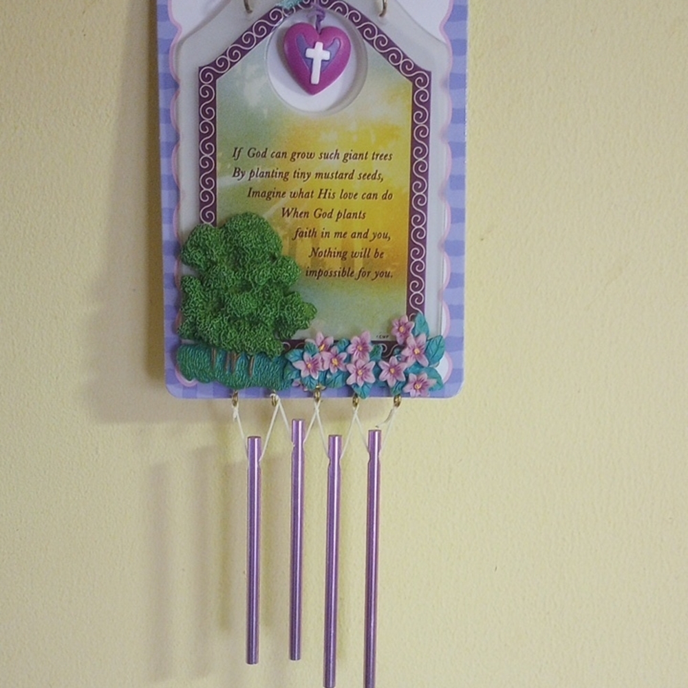 NWT Inspirational Glass Chime Plaque w/ 3D Floral Design. Christian/ Catholic